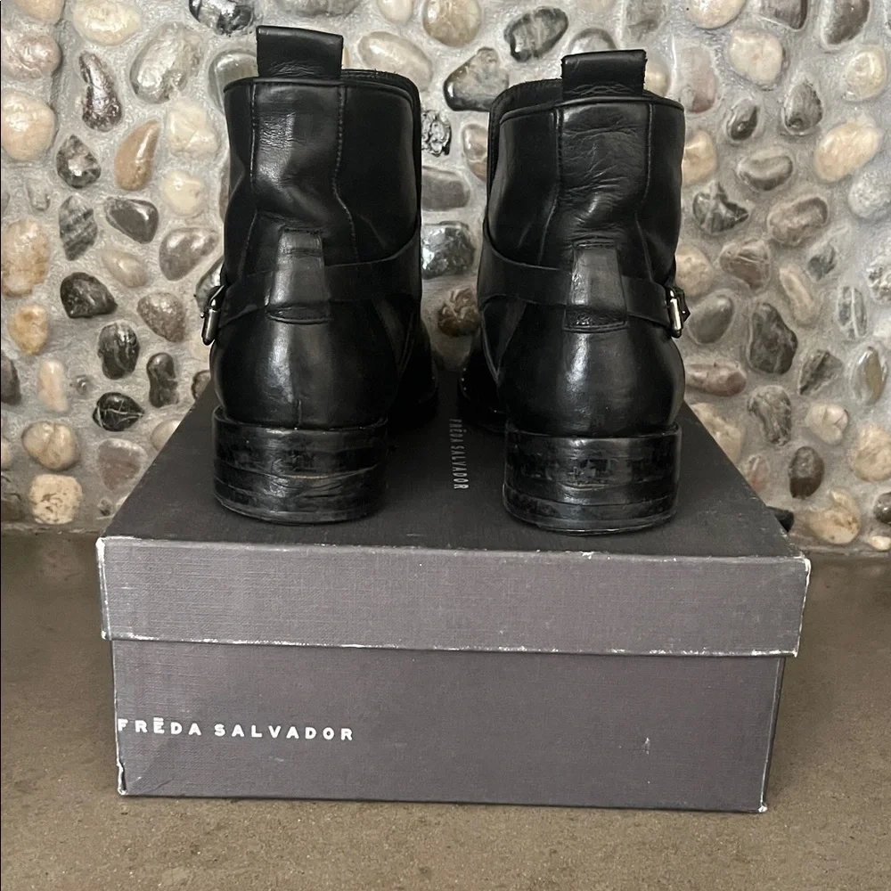 Freda Salvador Black Leather Ankle Boots with Silver Chain & Teardrop Accents - Picture 6 of 6